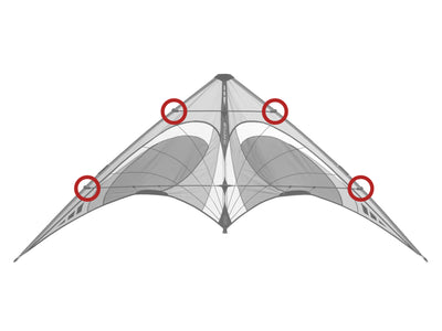 Diagram showing location of the Quantum Leading Edge Fittings on the kite.