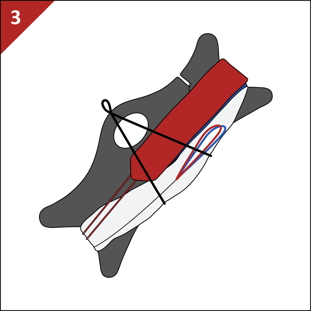 Step 3: fold the wrist straps over the lines and secure with the elastic cord.