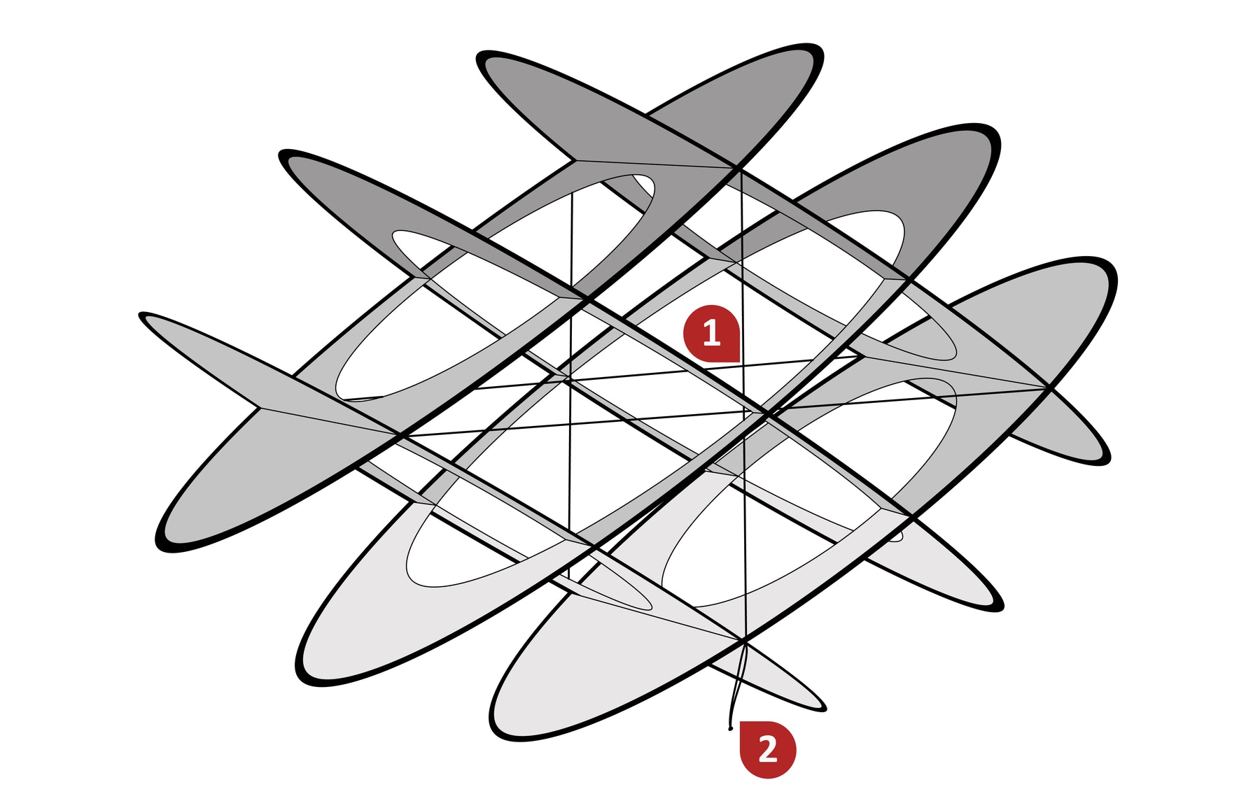 EO-6 parts diagram identifying the tension bungees and line attachment point