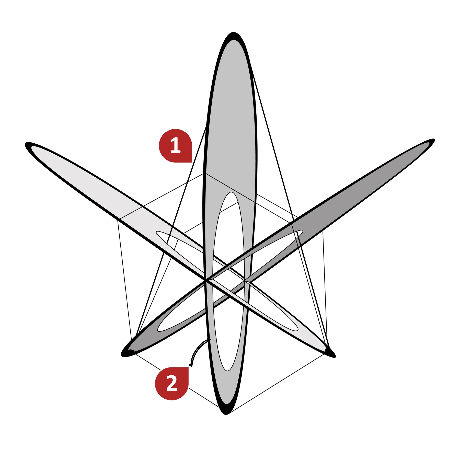EO Atom parts diagram identifying the tension bungees and line attachment loop