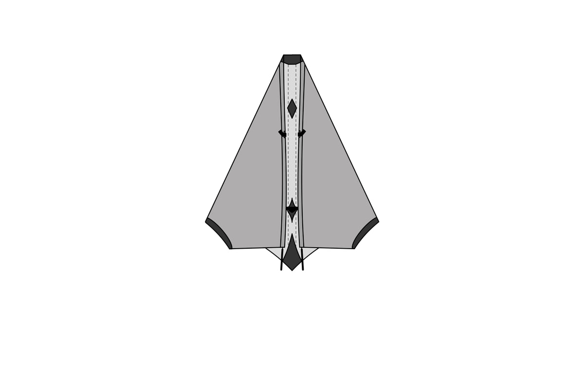 Leading edges gathered against the spine
