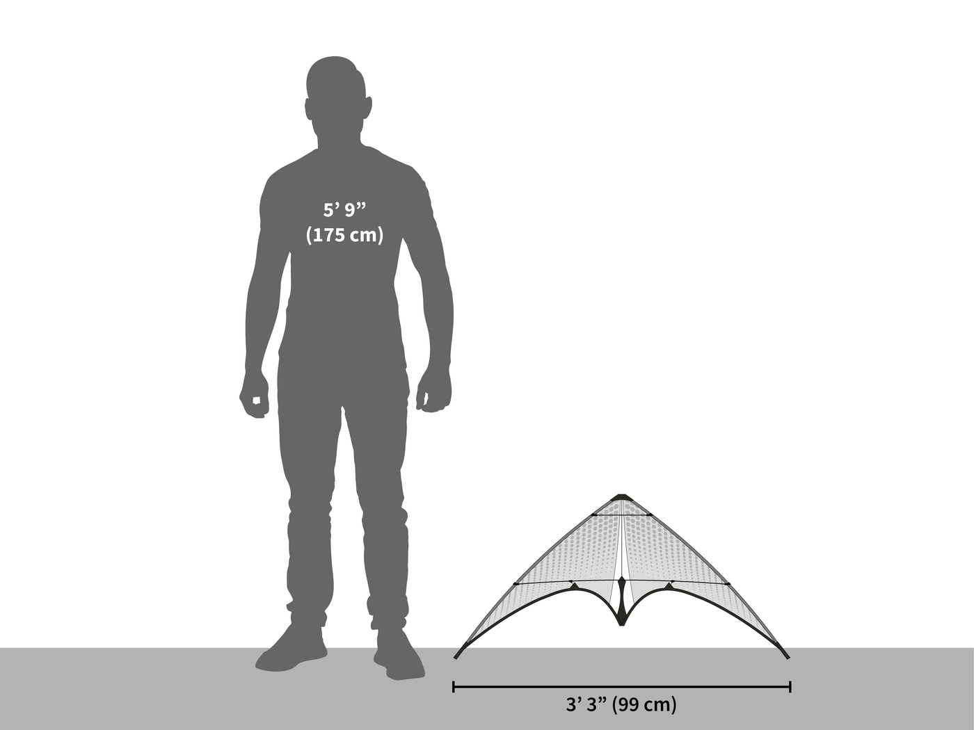 A diagram illustrating the size of the Neutrino in comparison to a 5 foot 9 inch tall man.