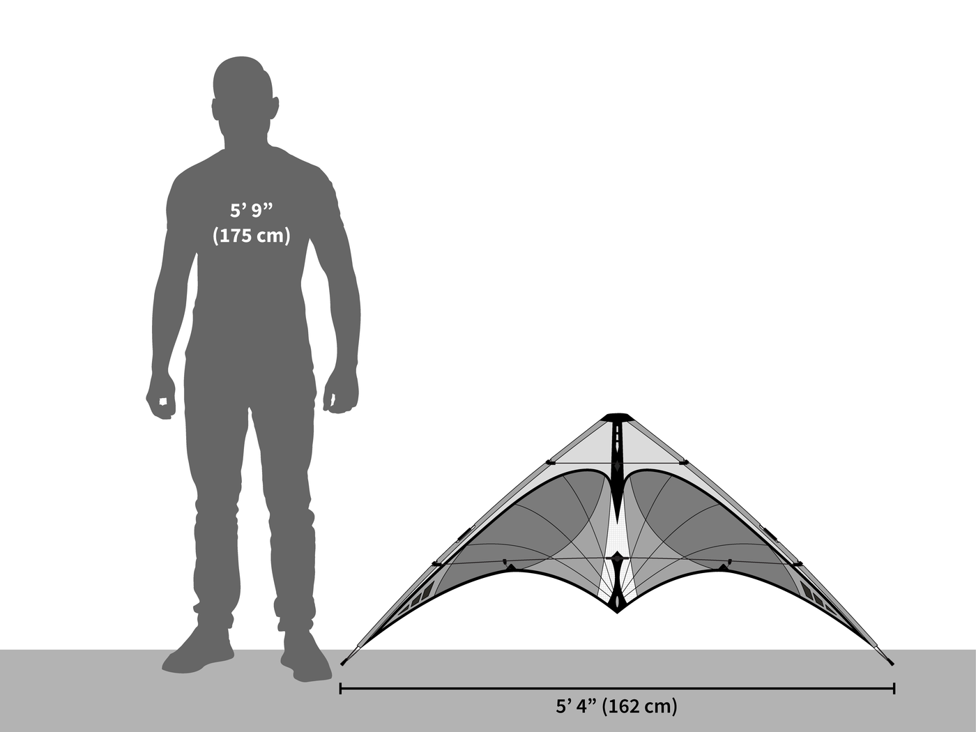A diagram illustrating the size of the Nexus 2.0 in comparison to a 5 foot 9 inch tall man.