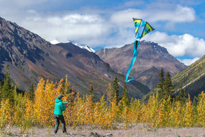 Woman flies an Isotope single-line kite in Alaska