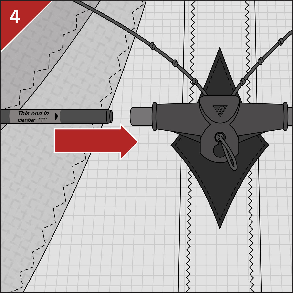 Insert the marked lower spreader end into the center-t