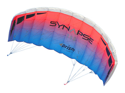 A red and blue Synapse 200 dual-line parafoil against a white background