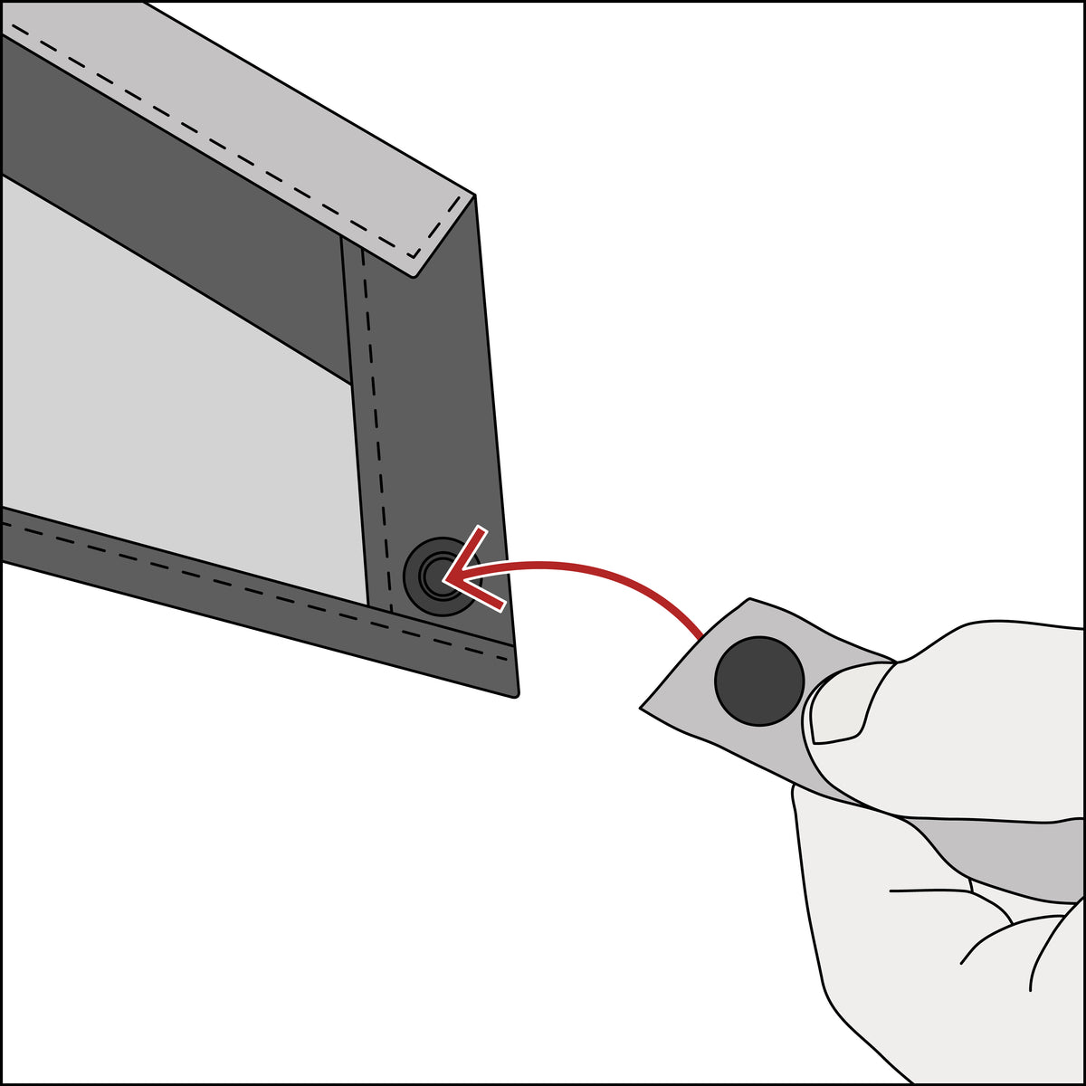 Press the tail snap onto the snap at the wingtip
