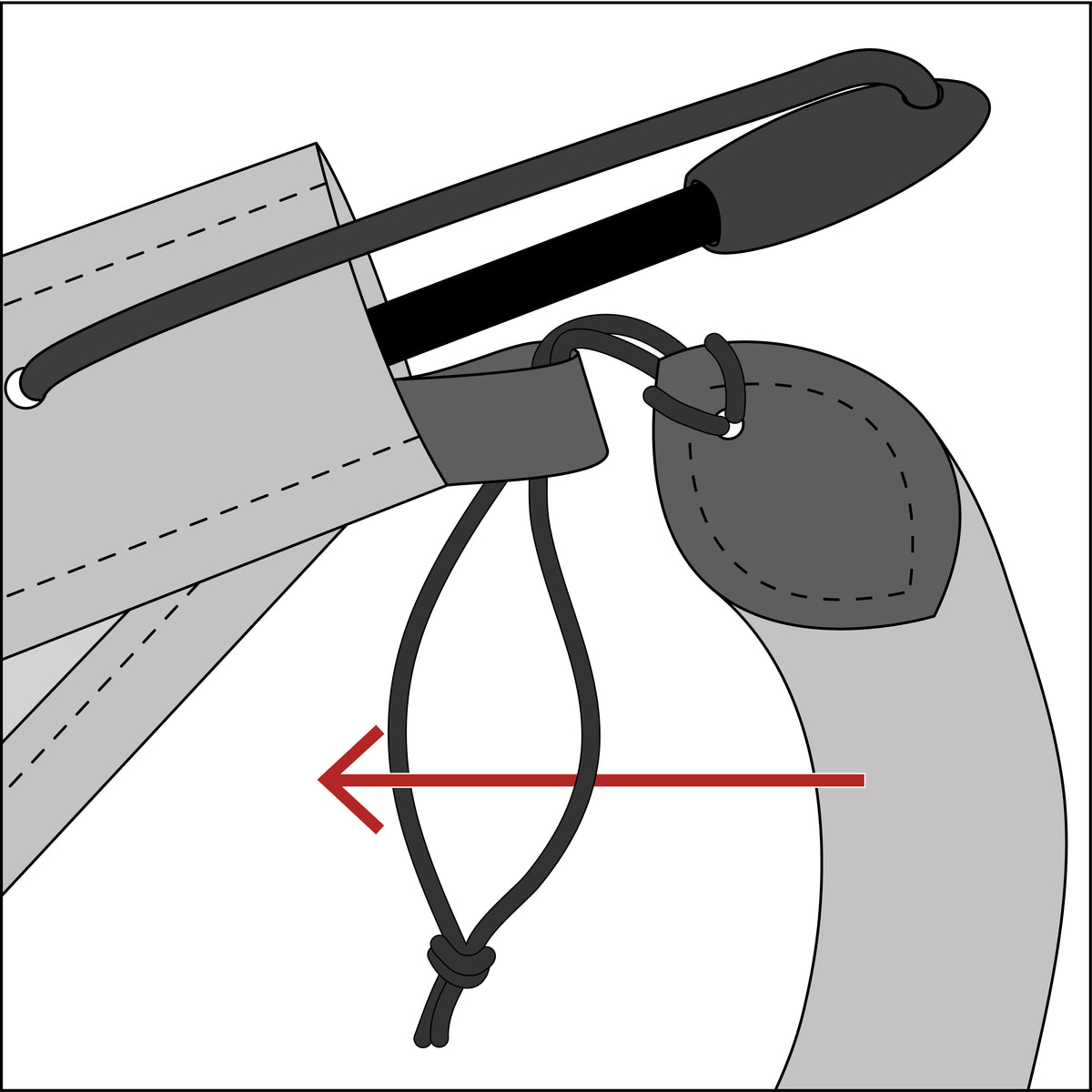 Pass the tail loop through the spine attachment point and feed the tail through its own loop