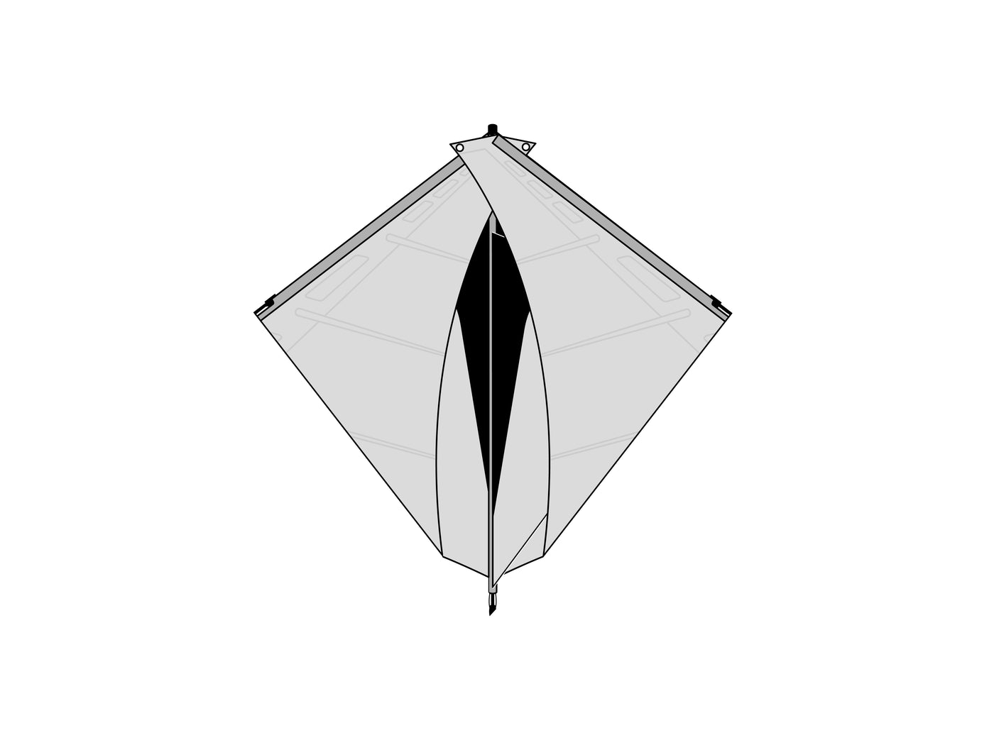 Both wings folded toward the nose