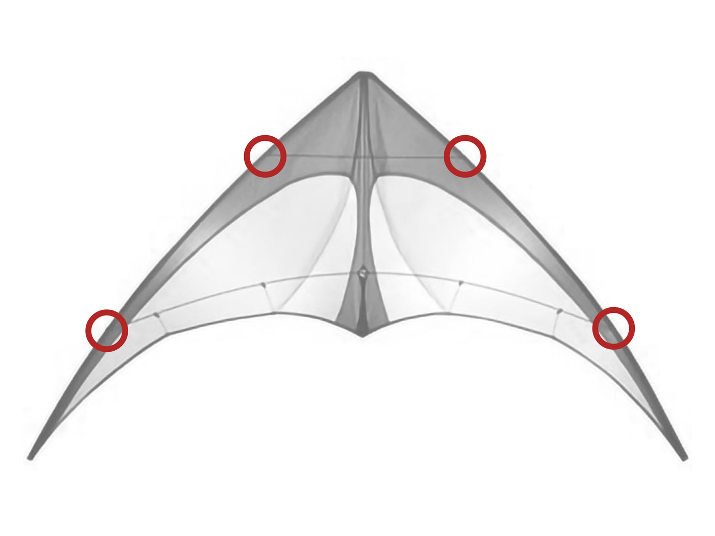 Diagram showing location of the 3D Leading Edge Fittings on the kite.