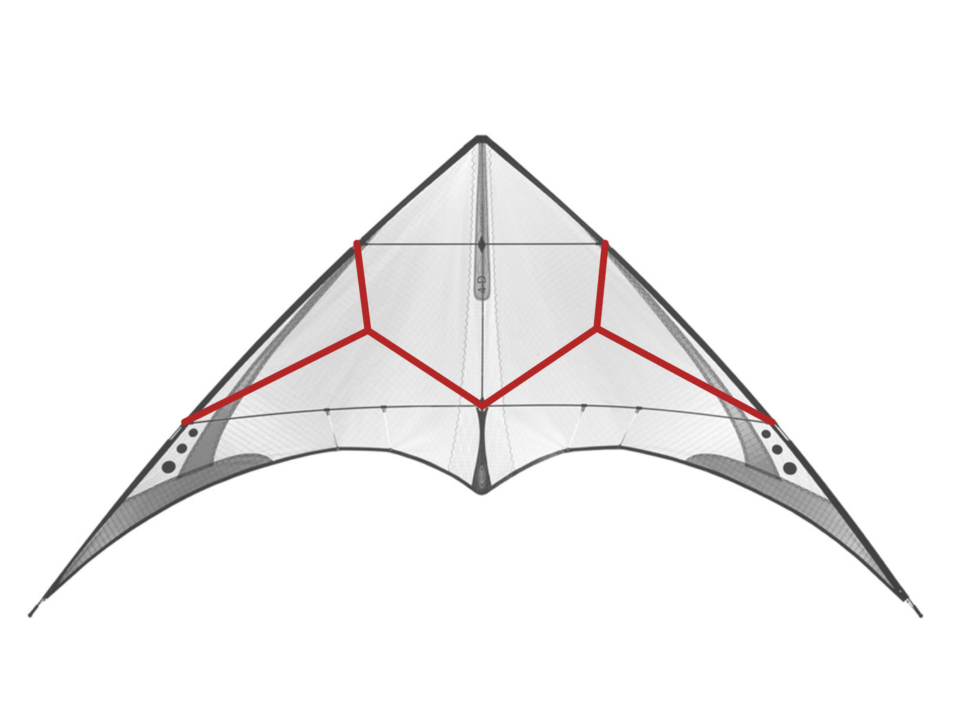 Diagram showing location of the 4-D Bridle on the kite.