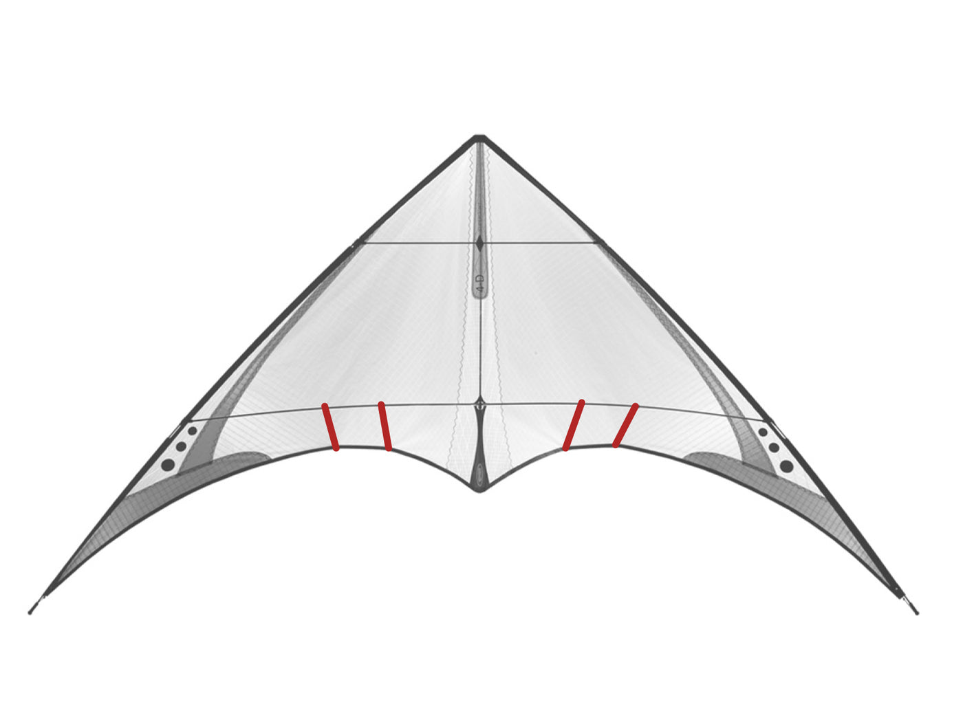 Diagram showing location of the 4-D Standoffs on the kite.
