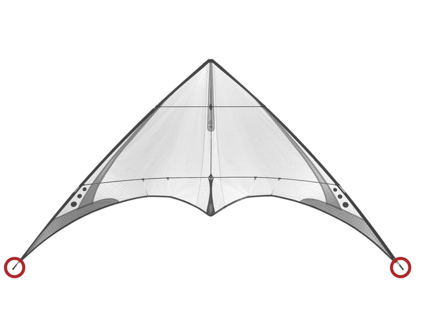 Diagram showing location of the 4-D Wingtip Nock on the kite.