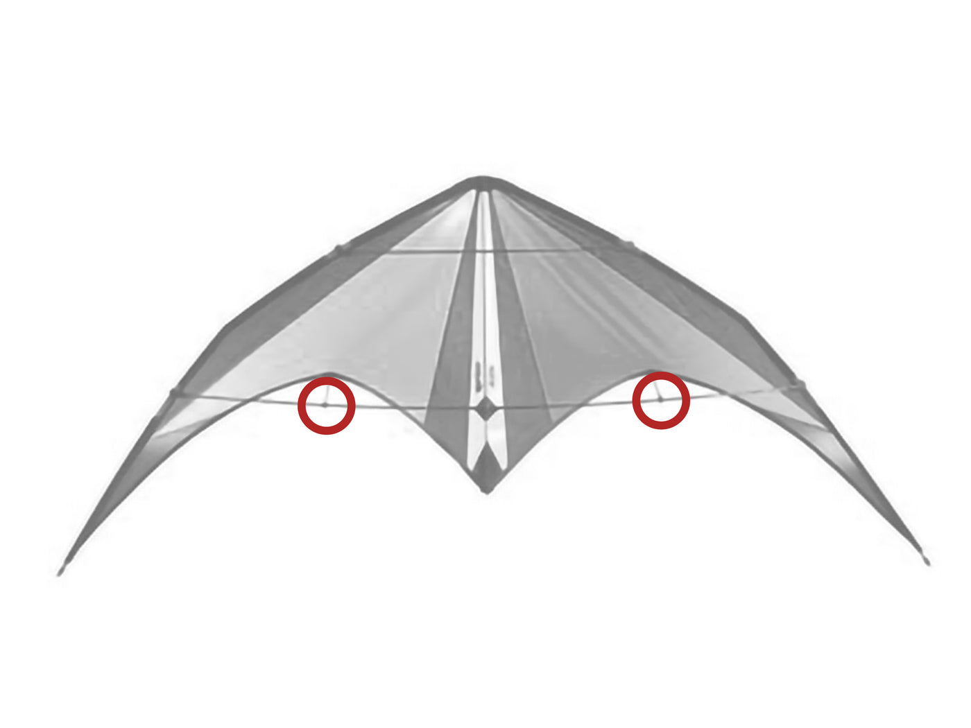 Diagram showing location of the Alien Standoff Fittings on the kite.