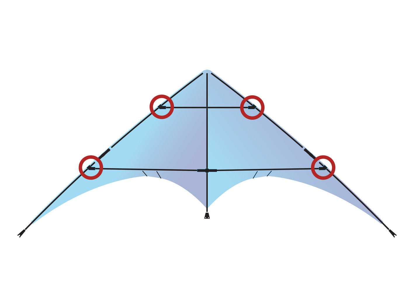 Diagram showing location of the Illusion Leading Edge Fittings on the kite.