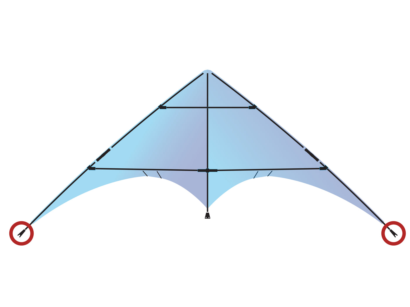 Diagram showing location of the Illusion (Vented) Wingtip Nocks on the kite.