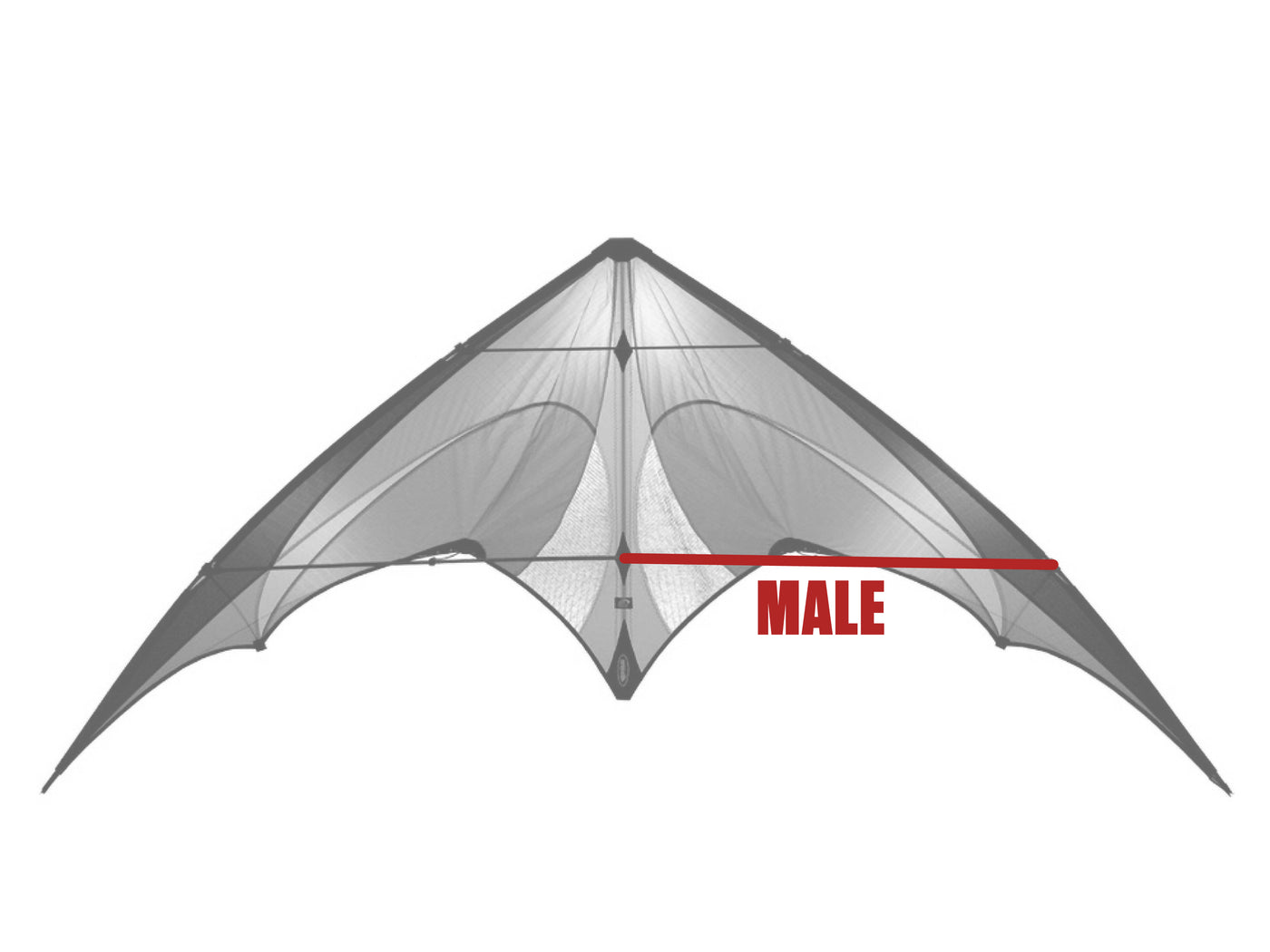 Diagram showing location of the E2 Lower Spreader (Male) on the kite.