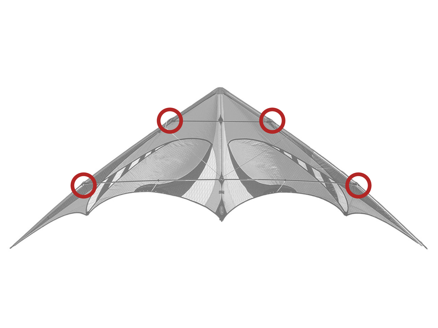 Diagram showing location of the E3 Leading Edge Fittings on the kite.