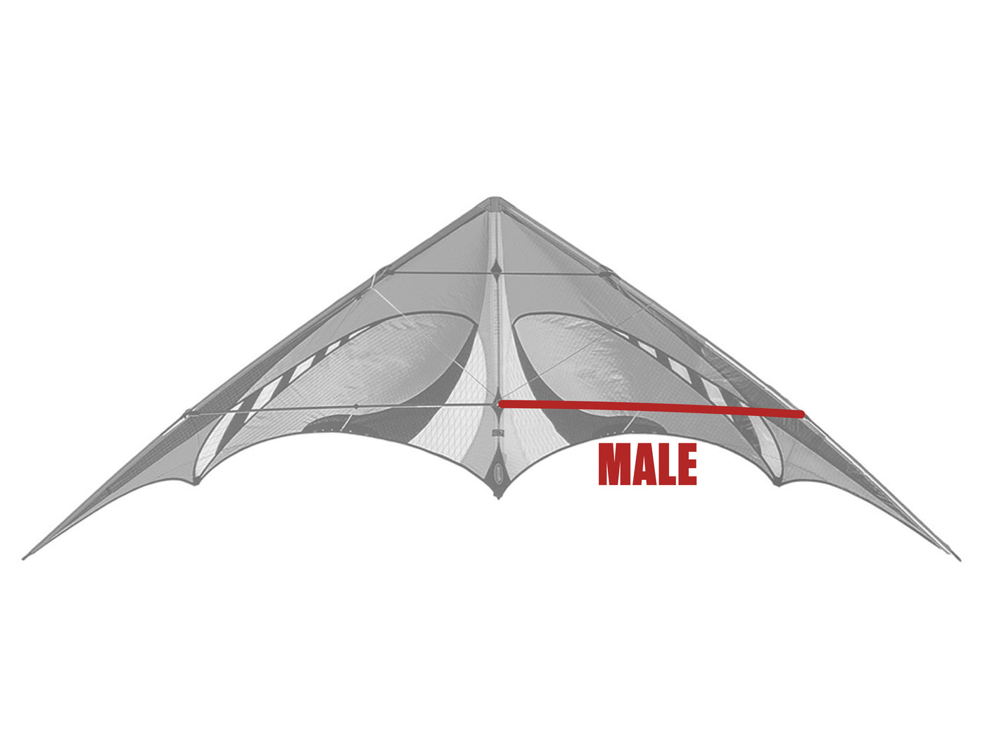Diagram showing location of the E3 Lower Spreader Male on the kite.