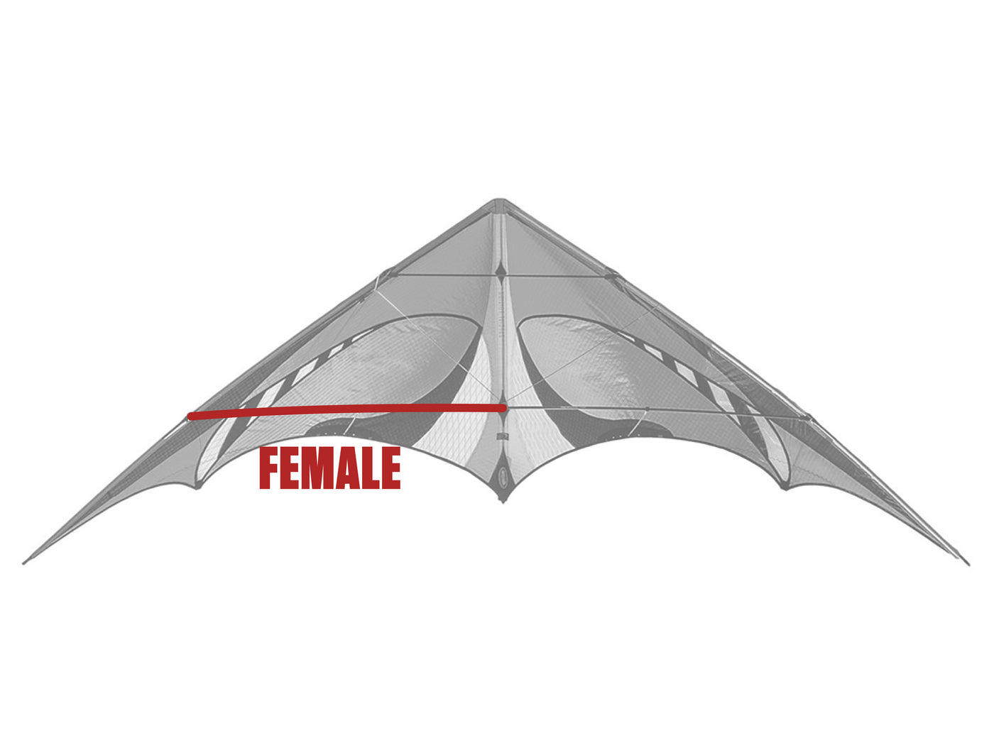 Diagram showing location of the E3 Lower Spreader Female on the kite.