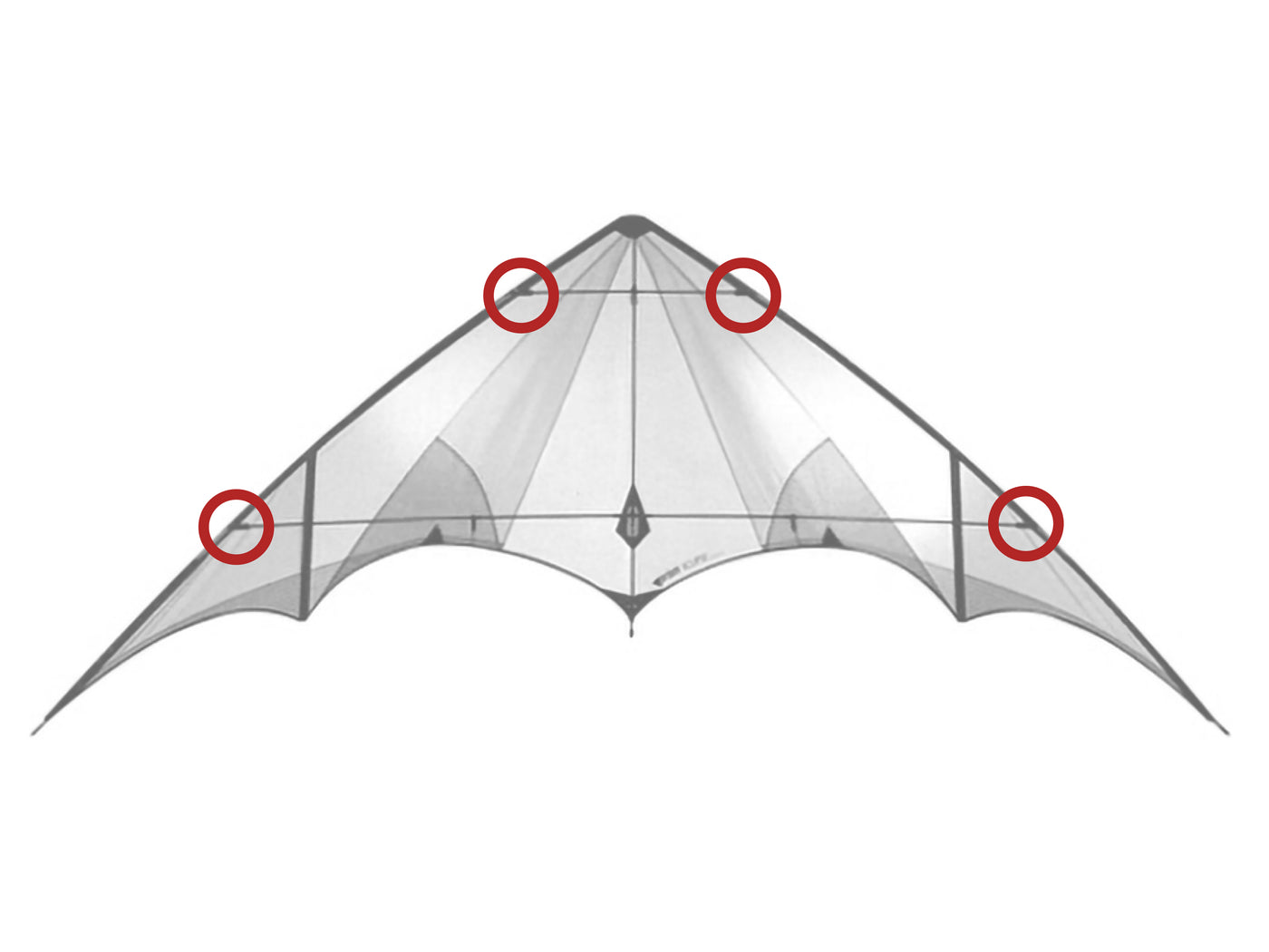 Diagram showing location of the Eclipse Vented Leading Edge Fittings on the kite.