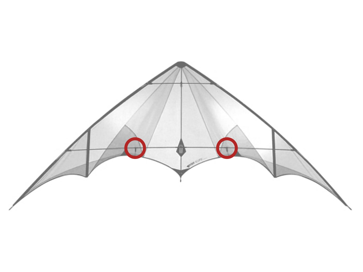 Diagram showing location of the Eclipse SUL Standoff Fittings on the kite.