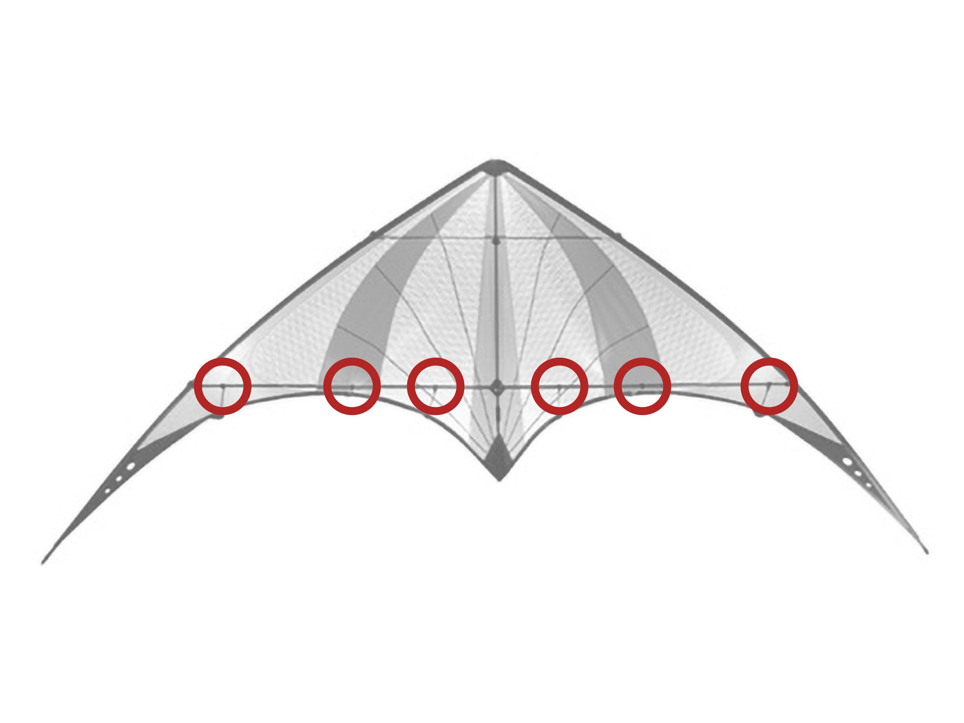 Diagram showing location of the Elixir Standoff Fittings on the kite.