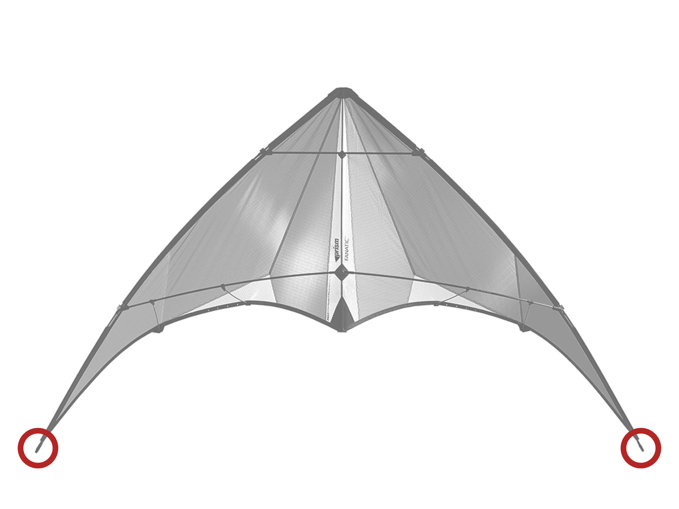Diagram showing location of the Fanatic Wingtip Nocks on the kite.