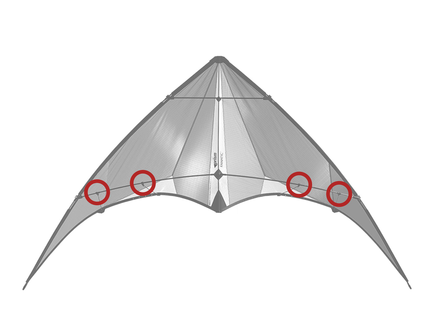 Diagram showing location of the Fanatic Standoff Fittings on the kite.
