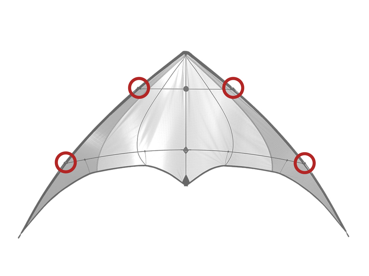 Diagram showing location of the Flashlight Leading Edge Fittings on the kite.