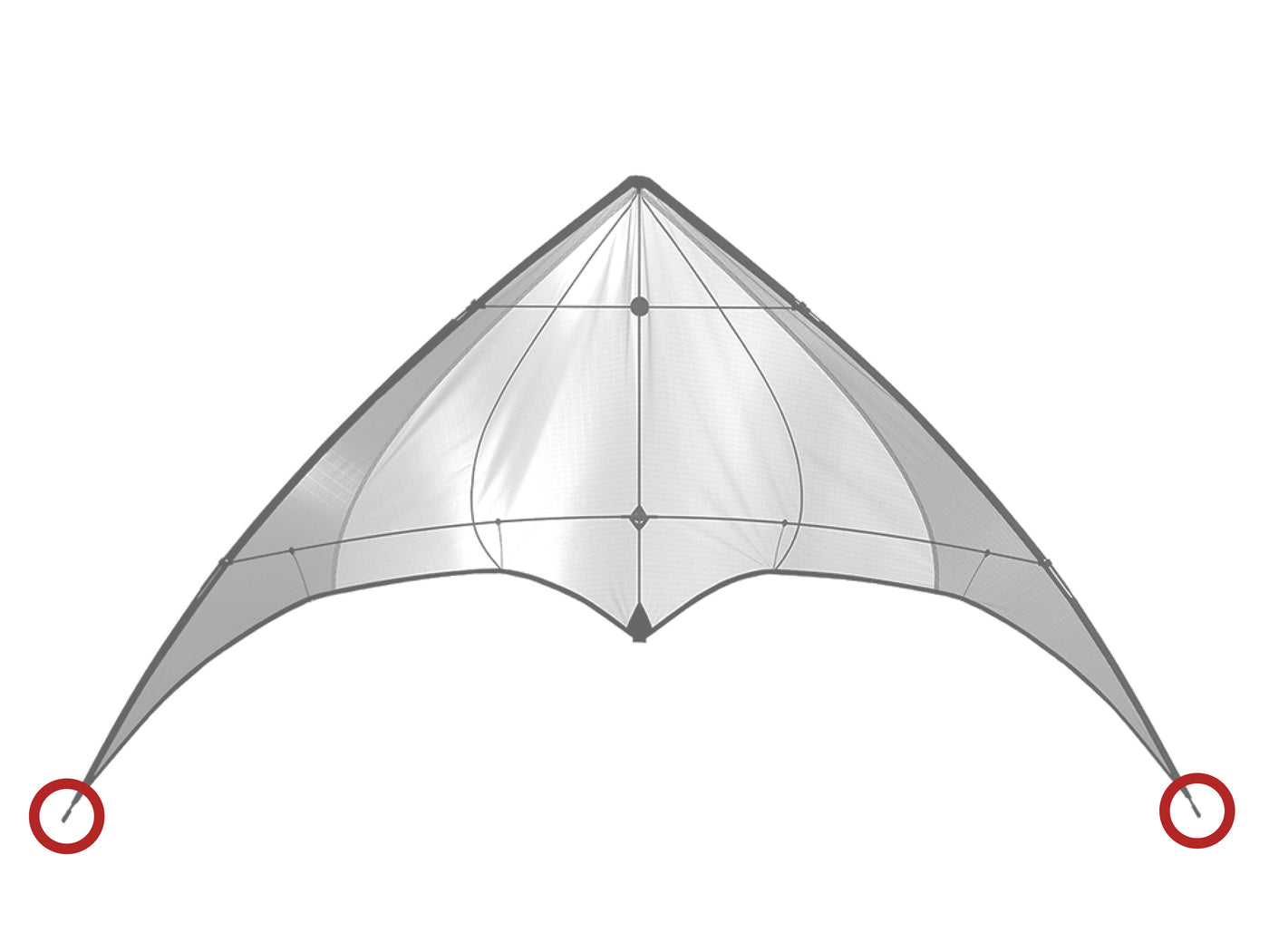 Diagram showing location of the Flashlight Wingtip Nocks on the kite.