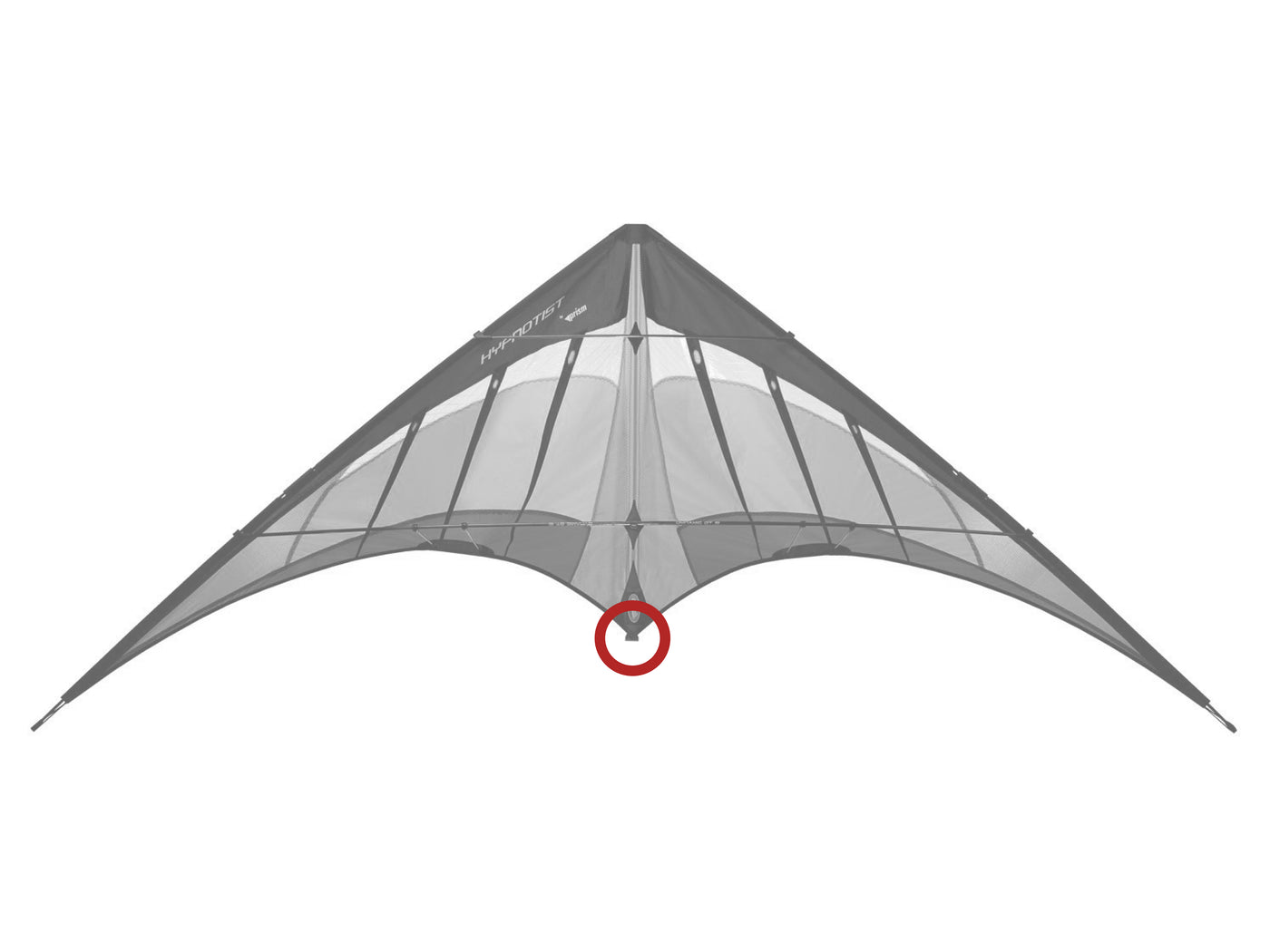 Diagram showing the location of the Kinetic Dissapator on the kite