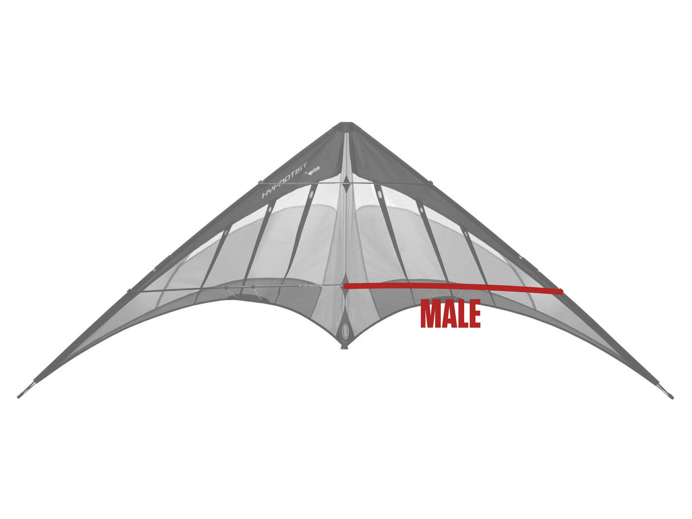 Diagram showing location of the Hypnotist Lower Spreader Male on the kite.