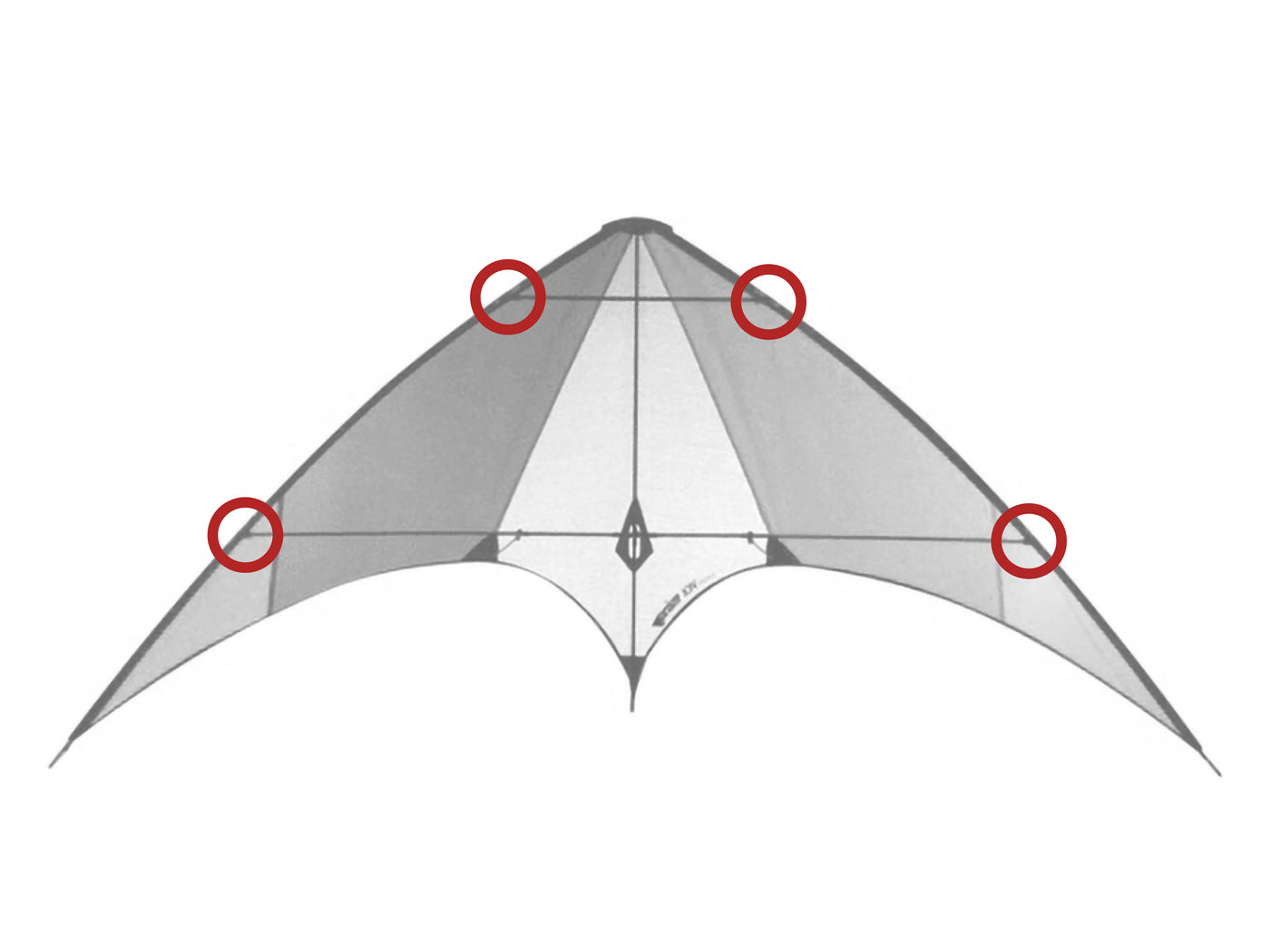 Diagram showing location of the Ion Leading Edge Fittings on the kite.