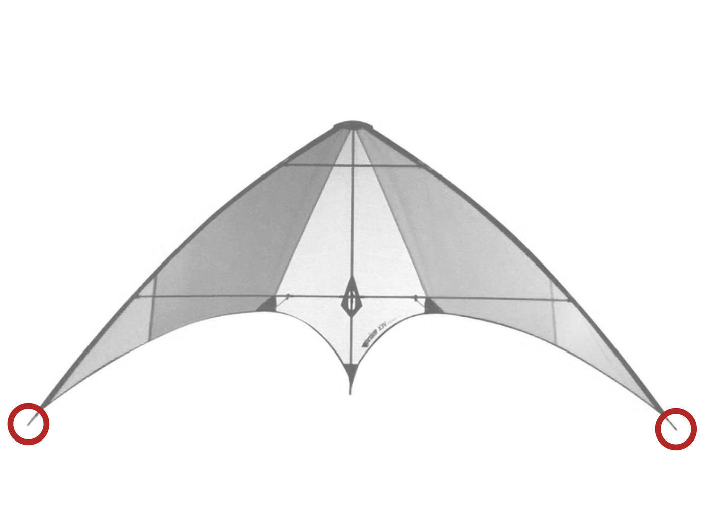Diagram showing location of the Ion Wingtip Nocks on the kite.