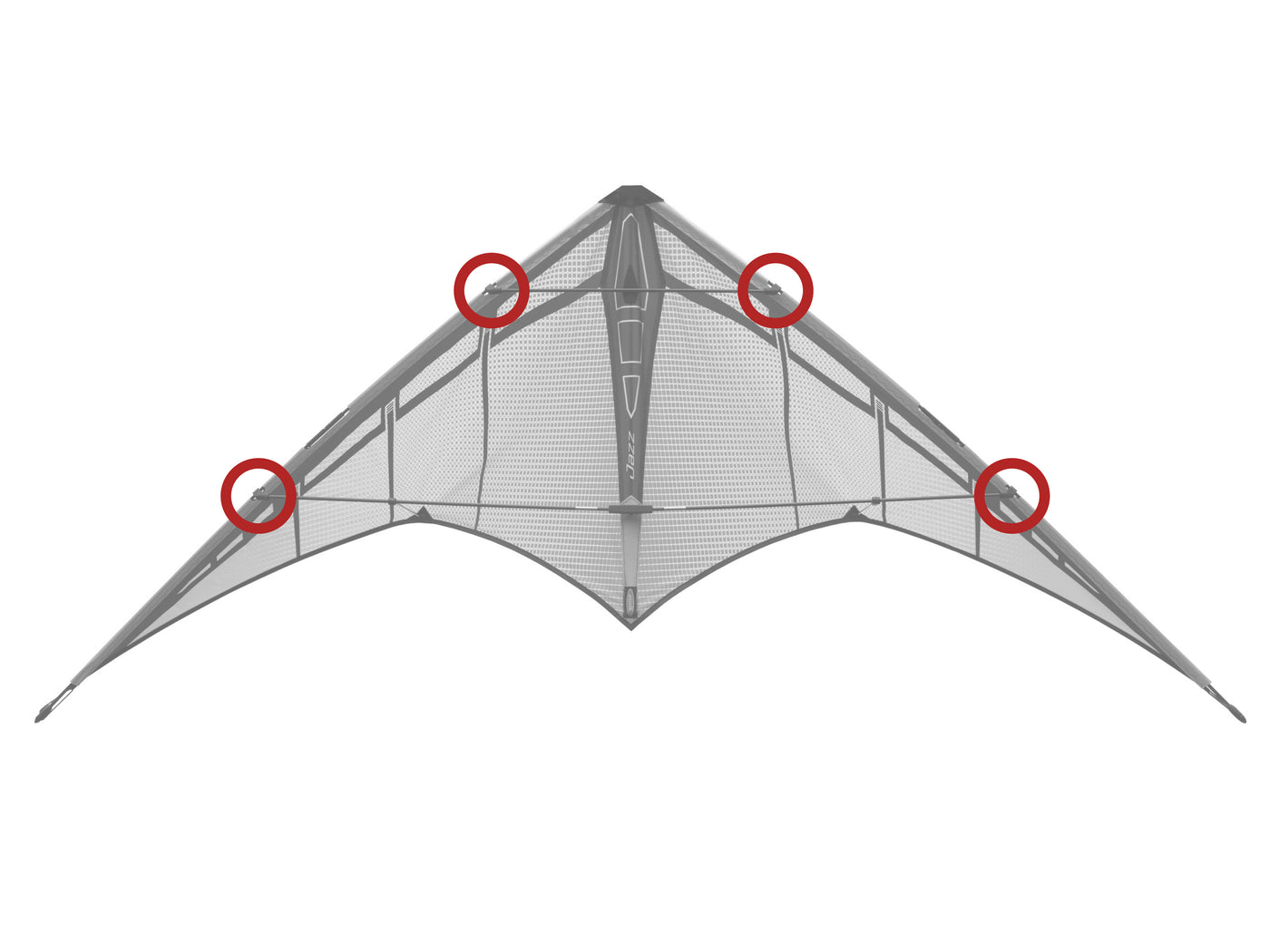 Diagram showing location of the Jazz Leading Edge Fittings on the kite.