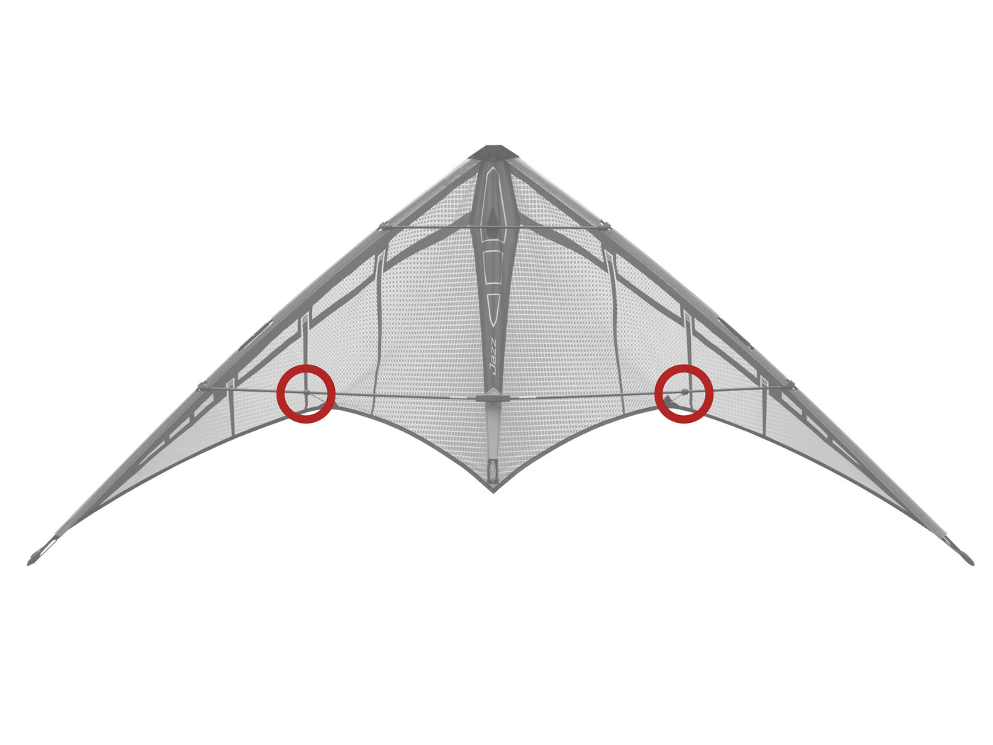 Diagram showing location of the Jazz Standoff Retainer Fittings (set of 2) on the kite.