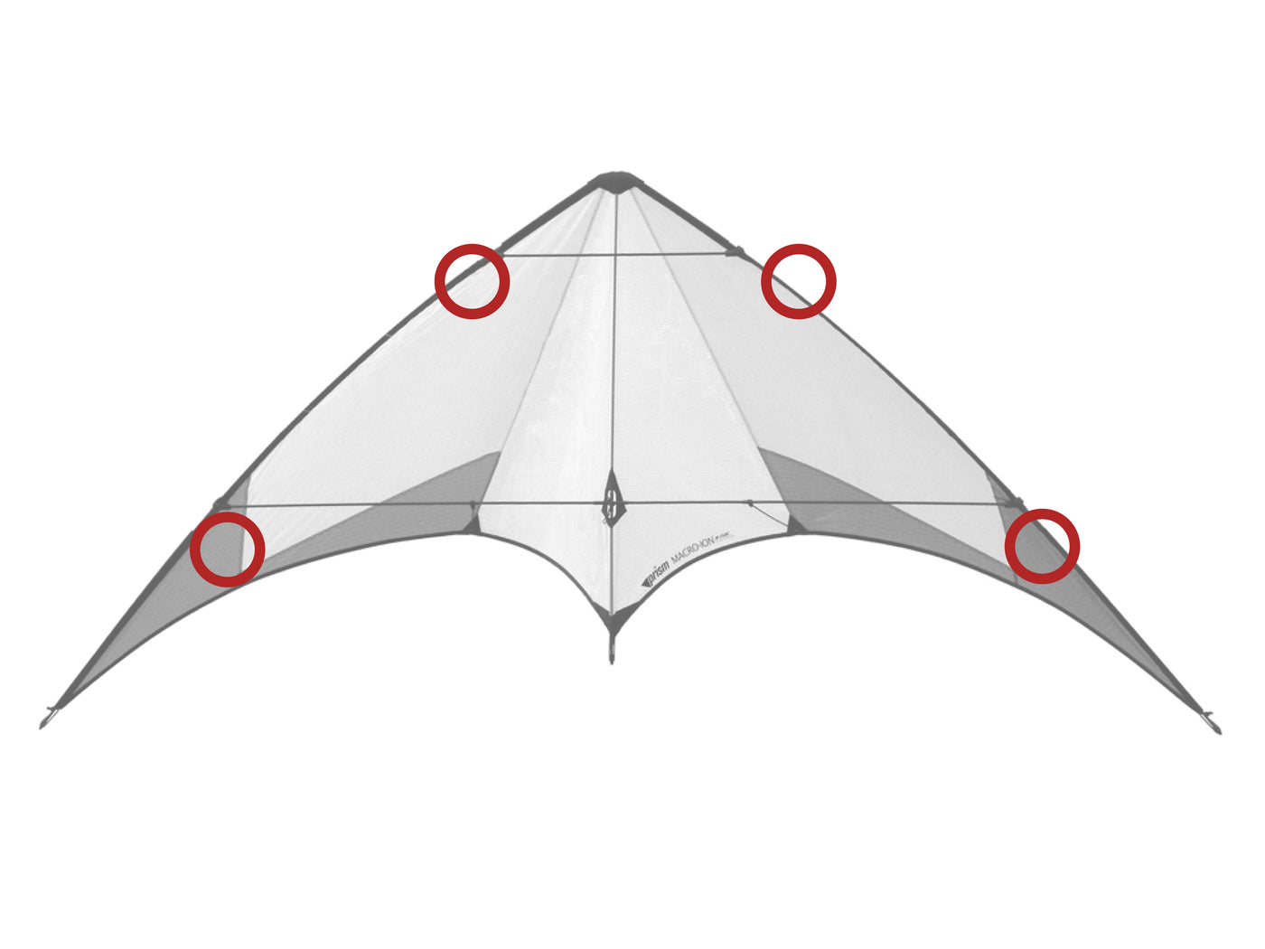 Diagram showing location of the Macro Ion Leading Edge Fittings on the kite.