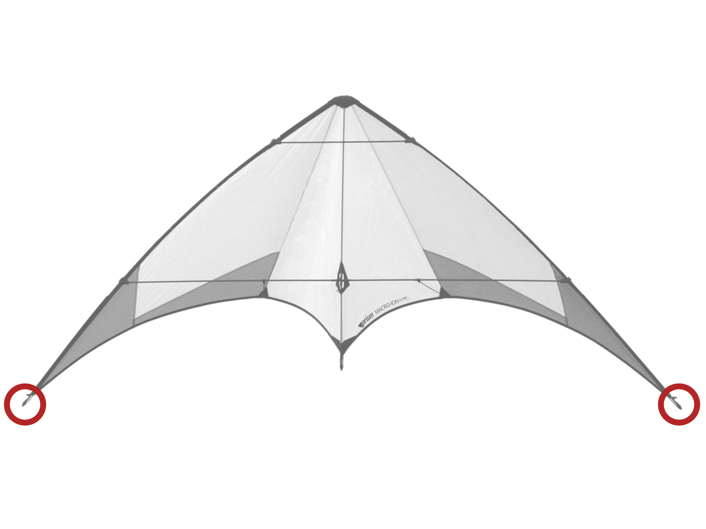 Diagram showing location of the Macro Ion Wingtip Nocks on the kite.