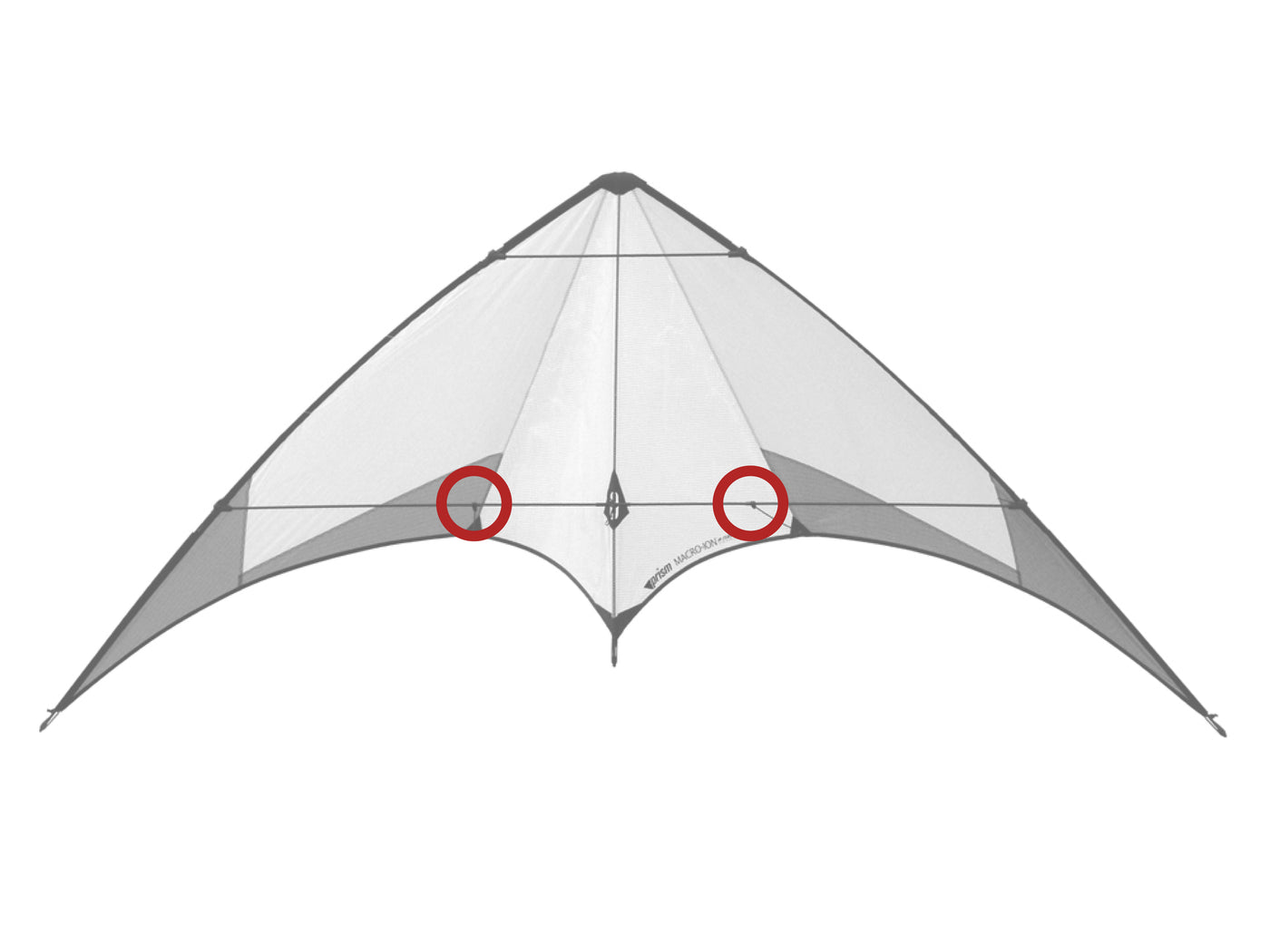 Diagram showing location of the Macro Ion Standoff Fittings on the kite.