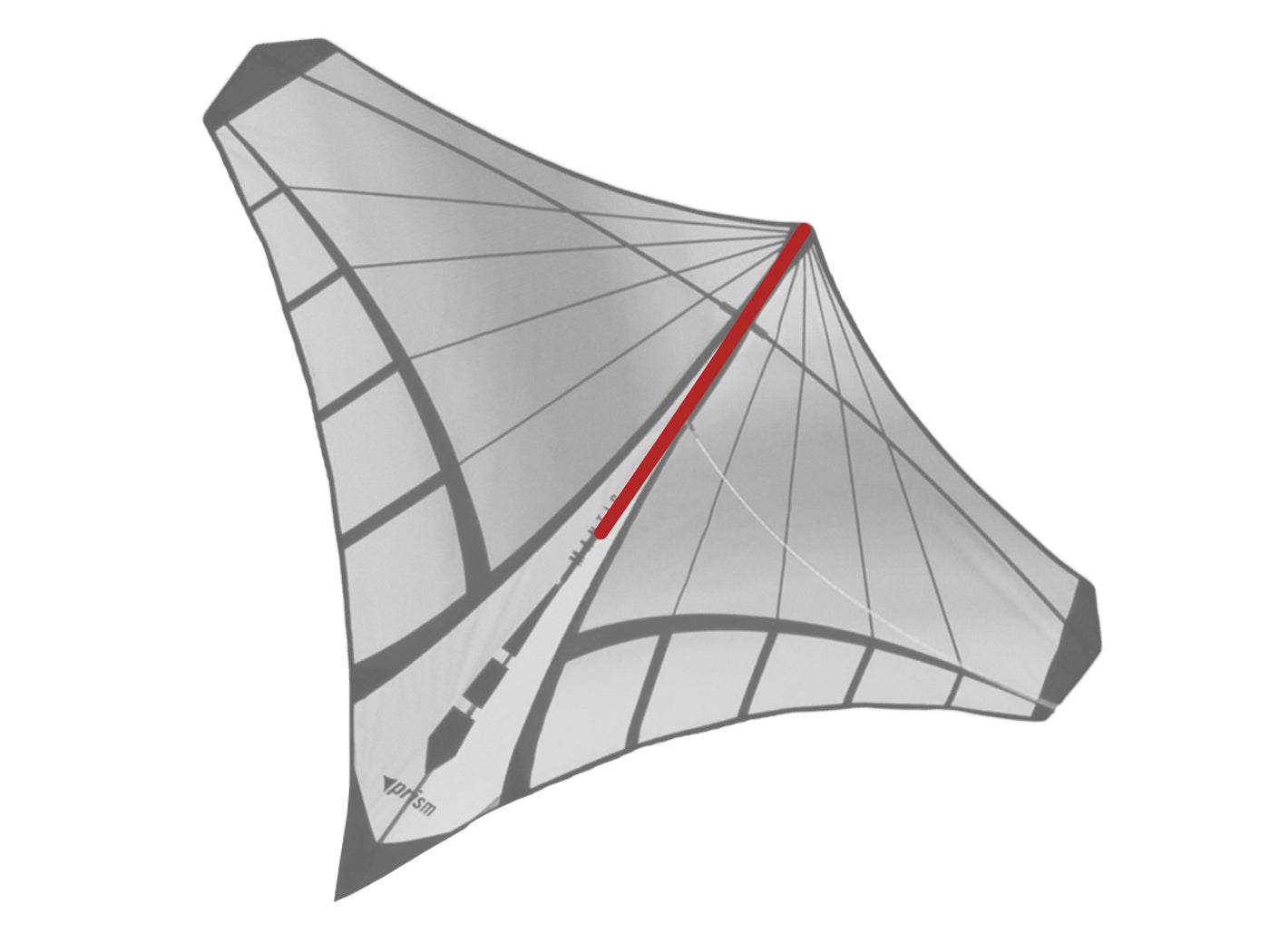 Diagram showing location of the Mantis Nose Spine on the kite.