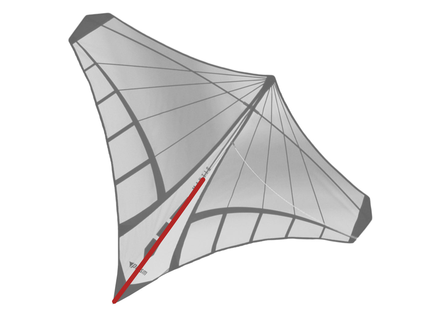 Diagram showing location of the Mantis Tail Spine on the kite.