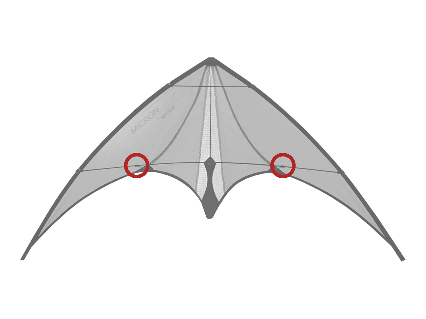 Diagram showing location of the Micron Standoff Retainer Fittings (set of 2) on the kite.