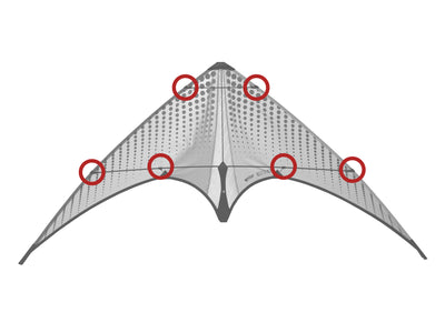 Diagram showing location of the Neutrino Fittings (Complete set of 6) on the kite.