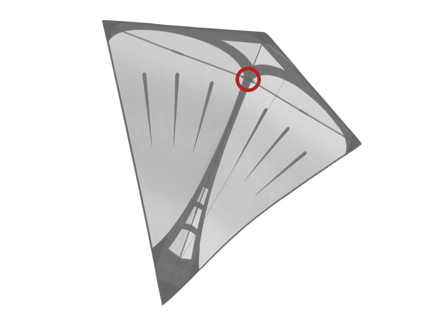 Diagram showing location of the Pica Center T on the kite.