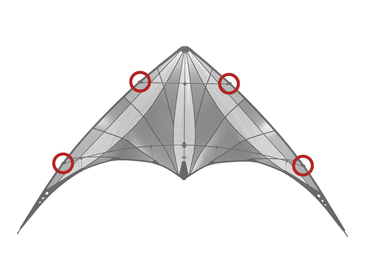 Diagram showing location of the Prophecy Leading Edge Fittings on the kite.