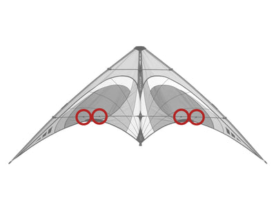 Diagram showing location of the Quantum Standoff Retainer Fittings (set of 4) on the kite.