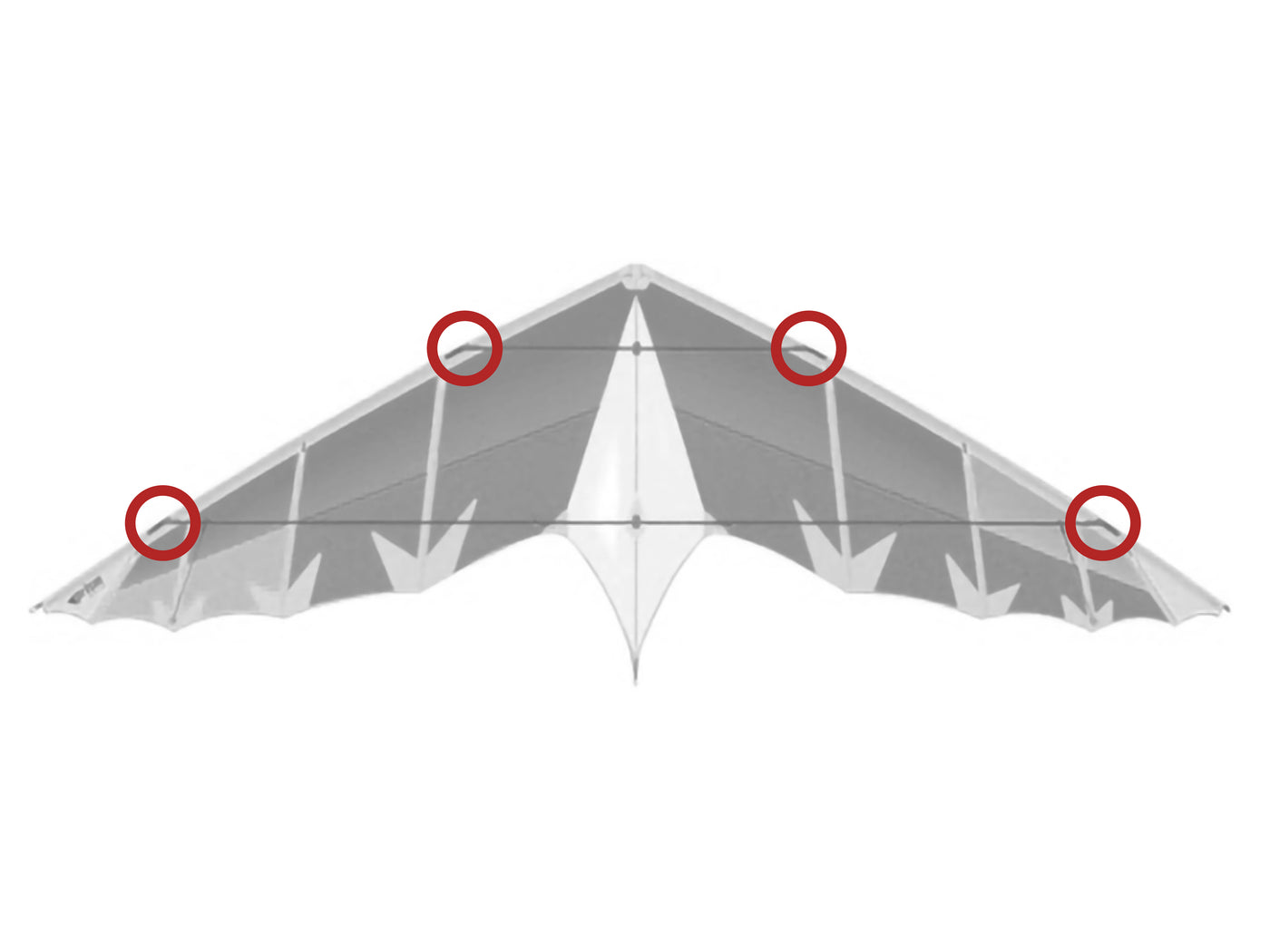 Diagram showing location of the Radian Leading Edge Fittings on the kite.