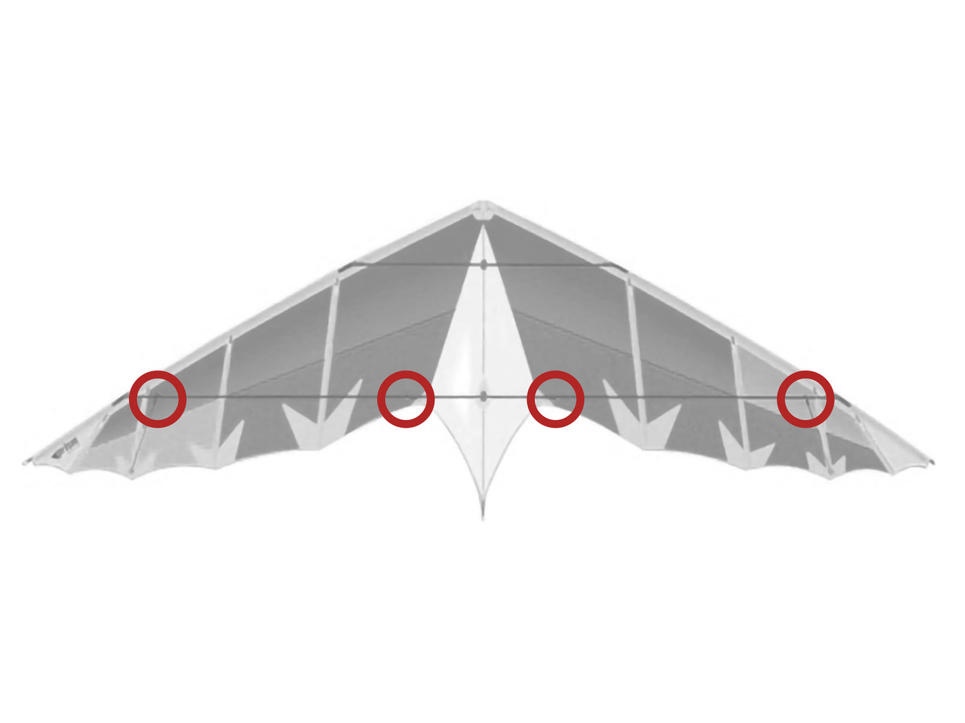 Diagram showing location of the Radian Standoff Fittings on the kite.