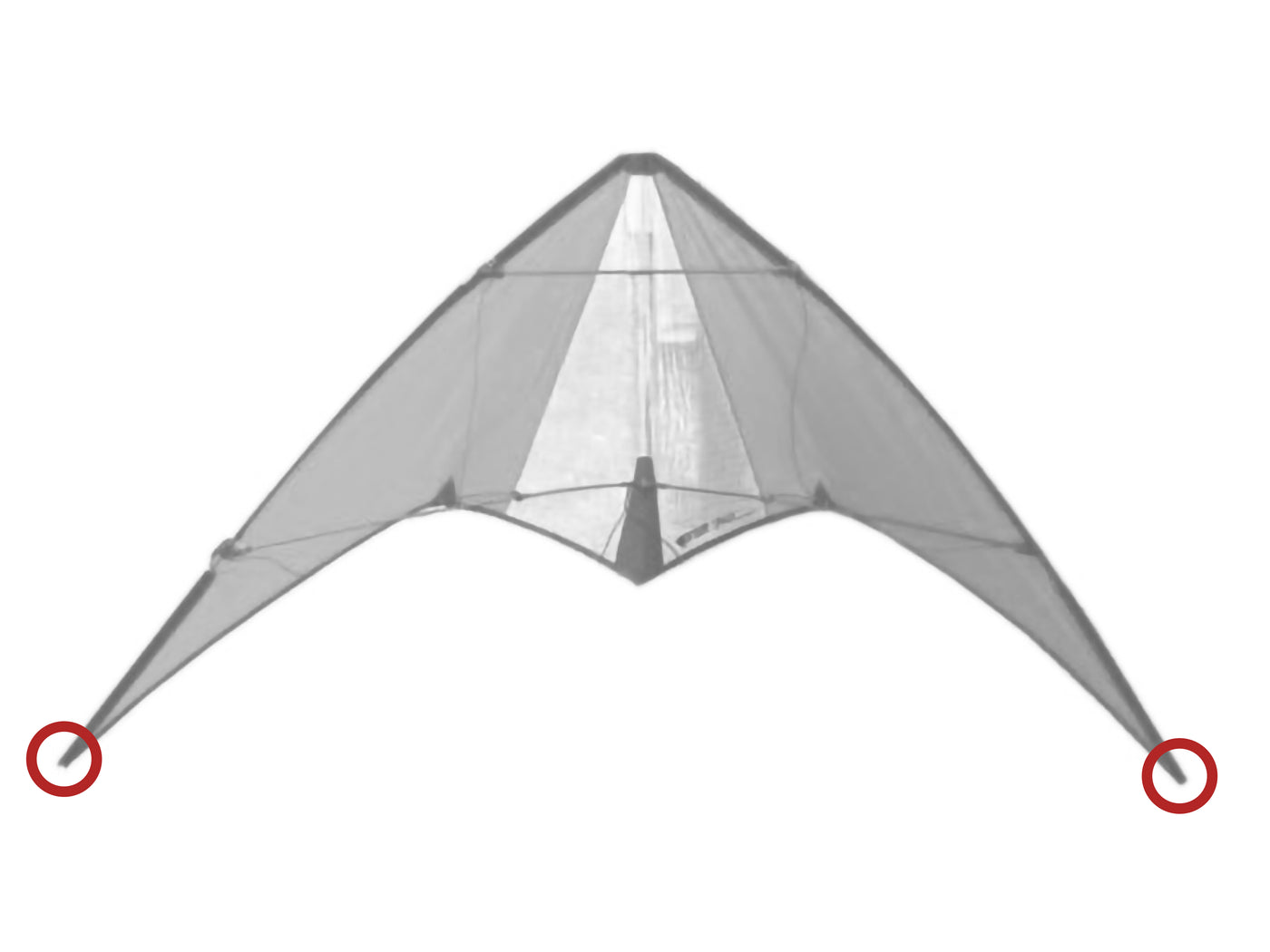 Diagram showing location of the Spark (Carbon) Wingtip Nocks on the kite.